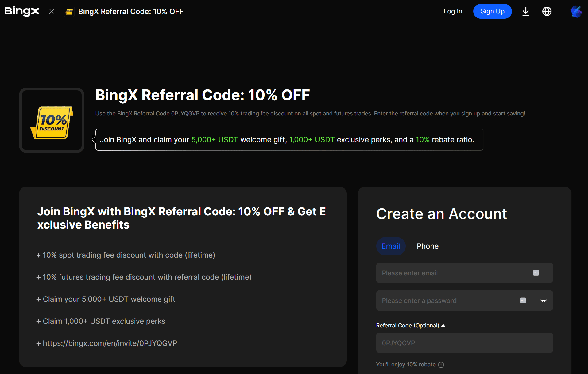 Bónus de boas-vindas BingX com código de referência introduzido