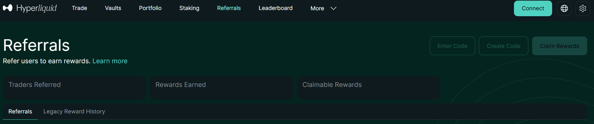 Dashboard programa de indicação Hyperliquid com earnings