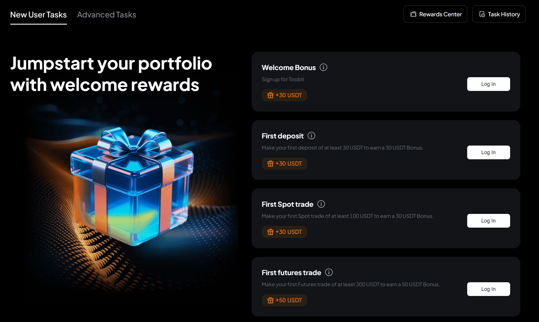 Visão geral bónus de boas-vindas Toobit com breakdown 140 USDT